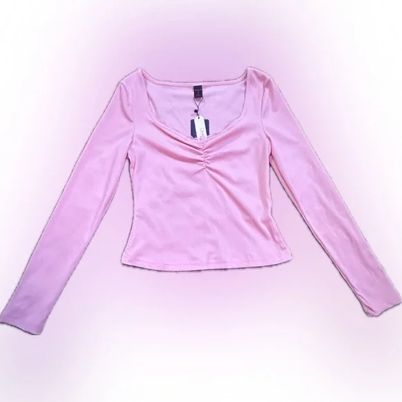 ROMWE Solid Ruched Ribbed Tee - Picture 3 of 4